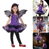 Kids Girls Purple Bat Princess Dress Fancy Cosplay Costume Witch Clothes with Wing Halloween Role Play Clothing 220817