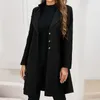 Women Long Sleeve Woolen Coat Lapel Solid Color Jacket Korean Version Fall Fashion Cardigan 220819