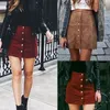 Women Casual Skirt Party Mini Womens High Waist Short Skirts Autumn Winter Button bodycon Lace Up Suede Leather Skirt 220818