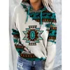 Women Aztec Geometric Printed Hoodie Embroidered Pullover Hooded Sweatwear Oversized Cotton Jumpers Unisex Silk Lined Hoodie 220818