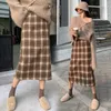 Salia xadrez da saia longa feminina feminina Plaid Skirt Botão BodyCon Cintura alta Autumn Winter Long Girl High Waist 220818