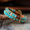 Bracciale rigido di design gioielli braccialetto di fascia alta 6mm pietra naturale avvolgente in vera pelle fatto a mano perline di tessitura Boho Dropshipping