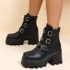 Woman Shoes Boots Square Heel Round Toe Ankle Booties Platform With Metal Decoration Female Fashion Motorcycle big seze