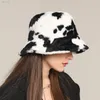 Mignon Vache Imprimer Épaissir Chaud Femmes Seau Chapeau Doux Moelleux En Peluche Panama Casquettes En Plein Air Coupe-Vent Dame Fille Furly Chapeau De Pêcheur Y220818