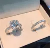 2-teiliges Ring-Set für Frauen, Paar, Zirkonia, quadratischer Ring, Liebhaber-Schmuck, Braut, Hochzeit, Verlobung, romantisches Schmuck-Geschenk