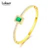 Bangle Designer Jewelry Lokaer Titanium Stainless Steel Green Cz Crystal Bangles s Trendy 18k Gold Rhinestone Bracelet for Women Girls B22061