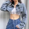 Y2K Solid Cropped Denim Jacket Women Autumn Vintage Sexy Kpop Streetwear Jeans Down Coat Female Winter E Girl Top Iam ty 220819