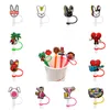 Fast DHL custom bad bunny straw topper silicone mold accessories cover charms Reusable Splash Proof drinking dust plug decorative 8mm straw party supplies