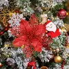 Decoratieve bloemen kransen stukken 9 cm kunstmatige glitter kerstpoinsettia bloem pick xmas boom krans decoratie voor jaardecoratief