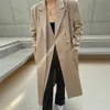 EWQ Korean Chic Autumn Winter Suit Collar Double Placket Design Loose膝の長さブラックコート女性ファッション16E4543 220818