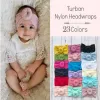Nyfödd baby turban nylon headwraps mjukt brett pannband för spädbarn fast godisfärg