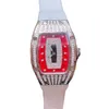 Moda quartzo relógio feminino esportes 316 caixa de aço inoxidável personalidade barril vinho pulseira silicone diamante vermelho alta qualidade oco