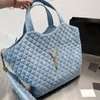 Denim Quilted Tote Bag Women Shoulder Bag Handbag Genuine Leather Shopping Bags Side Chain High Quality Purse Large Capacity Totes Hardware Big Gold Silver Letters