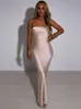 여자 솔리드 Backless 새틴 튜브 탑 드레스 섹시한 꽉 나이트 클럽 뜨거운 여자 옷 2022 여름 패션 Strapless 슬림 드레스 T220816