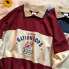 Vintage polo krage brev tryck överdimensionerade tröjor kvinnor för tonårsflickor harajuku vår koreanska kawaii kläder tröjor 220818