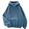 Otoño Invierno grueso abrigo cálido terciopelo Cachemira mujer Sudadera con capucha azul sólido pulóver Casual Tops señora suelta manga larga 220818