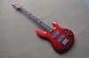 4 Strings Metallic Red Electric Bass Guitar com bra￧o de pau -rosa de 5 pe￧as de pesco￧o pode ser personalizado