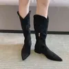 Apontou Toe Mulheres Mid Bezerro Botas Novas Chegadas Zíper Lateral Plana Salto Baixo Preto Marrom Verde Moda Festa Inverno 220815