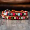 Bangle Designer Jewelry Boho Women High End Mix Natural Stone Vintage 2 Strands Leather Wrap Weaving Bead Bracelets Handmade