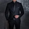 Klassische schwarze Herrenanzüge Revers Business Blazer Slim Fit Hochzeit Bräutigam Smoking Bankett 2-teiliges Set Jacke Hose Kostüm Homme 220817