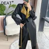 DEAT Women Pleated Windbreaker Color Block Lapel Full Sleeve With Sashes High Street Style Jackets Autumn Fashion 15AK569 220818