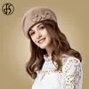 Berets Vintage Black French Beret 100% шерстяная шляпа для женщин красный розовый цветочный федора