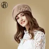 Berretti Berretto francese vintage nero 100% cappello di lana per donna Fedora fiore rosso rosa Cappelli invernali in feltro da donna Chepeau FemininoBerretti BerrettiBerretti