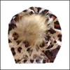 Caps Hats M312 New Autumn Winter Infant Baby Hat Kids Faux Fur Ball Leopard Colorf Children Flocking Skl Cap Turban Drop Del Mxhome Dhw2U