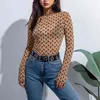 Sommer Mond Print T Shirt Frühling Frauen Turtneck Lange Seve Dünne Tops T-stück Beiläufige Egant Bodycon T-shirts 22H0818