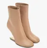 Bottines d'hiver pour femmes en cuir Nappa, bout rond, côté intérieur, fermeture éclair, diagonale dorée, talon stéréo en forme de F, profilé de luxe avec une nouvelle mode, taille 35-43