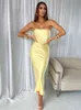 Женское однотонное атласное платье с открытой спиной, сексуальное обтягивающее платье для ночного клуба, горячая одежда для девочек, лето 2022, модное тонкое платье без бретелек T220816