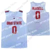 2022 2020 New NCAA Ohio State Buckeyes Jerseys 0 Russell College Basketball Jersey Blanc Rouge Taille Jeune Adulte