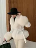 OFTBUY New Winter Jacket Women Wool&Blends Belt Coat Natural Real Fox Fur Collar Black White Plaid Thick Warm Streetwear