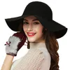 Bérets Femmes Doux Vintage Large Bord Laine Feutre Melon Fedora Chapeau Chapeaux D'hiver Pour Femmes Seau Cap Floppy Cloche Grand CapBérets BéretsB