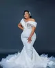 2022 Plus Size Arabic Aso Ebi Stylish Luxurious Mermaid Wedding Dress Beaded Crystals Pearls Bridal Gowns Dress B0818G02