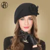 Berets Vintage Black French Beret 100% Wool Hat For Women Red Pink Flower Fedora Winter Felt Ladies Hats Chepeau FemininoBerets BeretsBerets