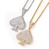 Pendentif Colliers Hip Hop Plein Zircon Cubique Pavé Bling Out Or Couleur Poker Spade Pendentifs Collier Pour Hommes Hiphop Rappeur BijouxPendant