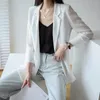 Blazers Women Fashion Loose Solid Long Sleeve Notched Thin Sunscreen Leisure All match Korean Style Minimalist Summer Clothing 220819