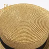 Ladies Sun Boater Flat Hats Small Bee Sequins Straw Hat Retro Gold Braided Hat Female Sunshade Shine Flat Cap RH 2208179807276