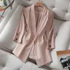 Summer Solid Color Elegant Green Blazer Casual Thin Women Jacket Women's Korean Style V-hals Office Lady Coat 220818