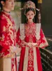 ヴィンテージエスニック服Xiuhe Groom Suits Hanfu Bride Luxury Antional China Wedding Costume Red Embroidery Oriental Style Couple Costary Vestido Chino