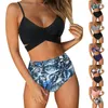 Women Floral Swimsuit Two Piece Retro Halter Ruched High Waist Bikini Print Set Women's Swimwear