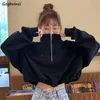 Sweats à capuche Femmes Trendy Harajuku Kpop Femmes Sweat à capuche Street Style Femmes Sweat-shirt Zipper Crop Tops Simple Taille élastique 220818