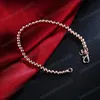 Bracelet en argent Sterling 925 Rose or pour femmes, chaîne de perles lisses creuses de 4mm, bijoux à la mode pour fête de fiançailles et de mariage