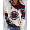 Women Aztec Geometric Printed Hoodie Embroidered Pullover Hooded Sweatwear Oversized Cotton Jumpers Unisex Silk Lined Hoodie 220818