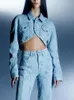 Spring Women s Retro Design Versatile Lapel Long Sleeves Navel Casual Slim Fit Button Down Short Denim Jacket 220818