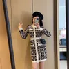 Women's long sleeve dress o-neck geometric print knitted bodycon tunic pencil vestidos SMLXL