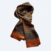 Men's 100% Silk Scarf Double Layer Long Neckerchief Cravat Smooth Brown Black