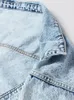 DEAT Autumn high waist Turn down Collar Personalized Cut Off Shoulder jackets Solid Color Fashion Short light Denim 7I0 220819