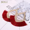 Bengelen kroonluchter tassel oorbel zwarte Boheemse vrouwen lange statement luxe sieraden handgemaakte geometrische randmode grote bruiloft goud cha